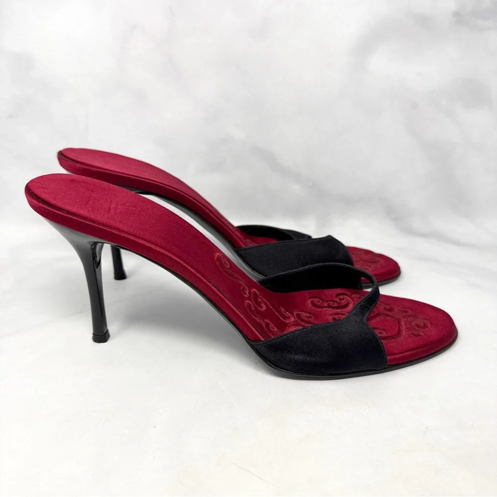 Giuseppe Zanotti Vicini Vintage Y2K Silk Satin Minimalist Slide Mule Sandal Heel - Picture 2 of 15